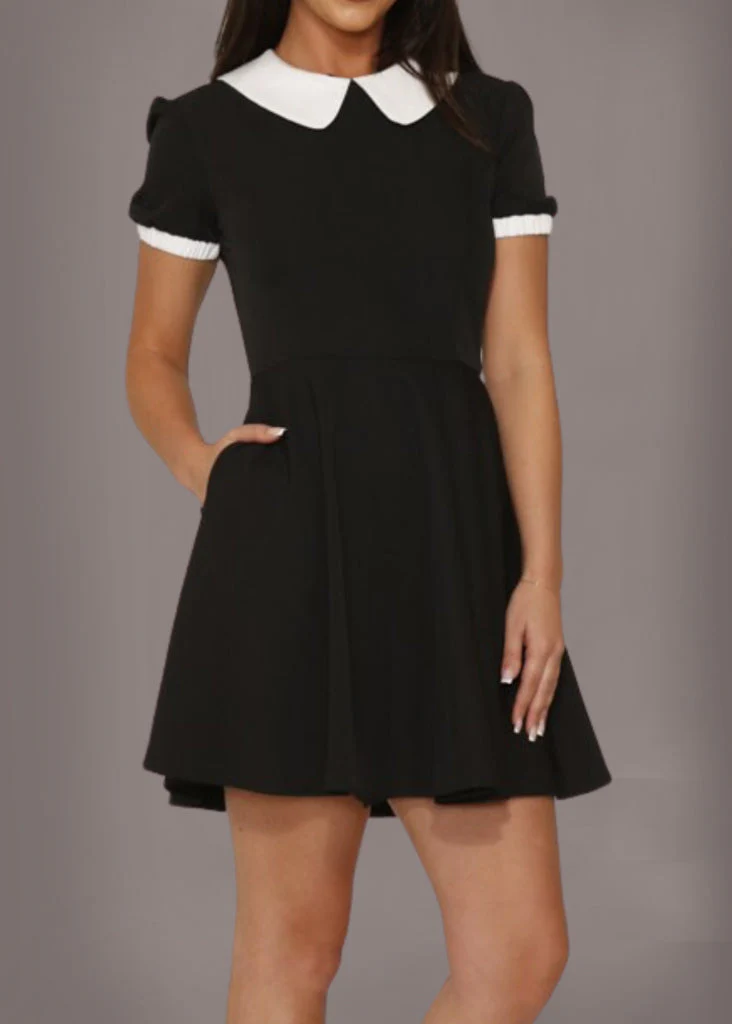 On Wednesday We Wear Black Collar Goth Dress - Image 2