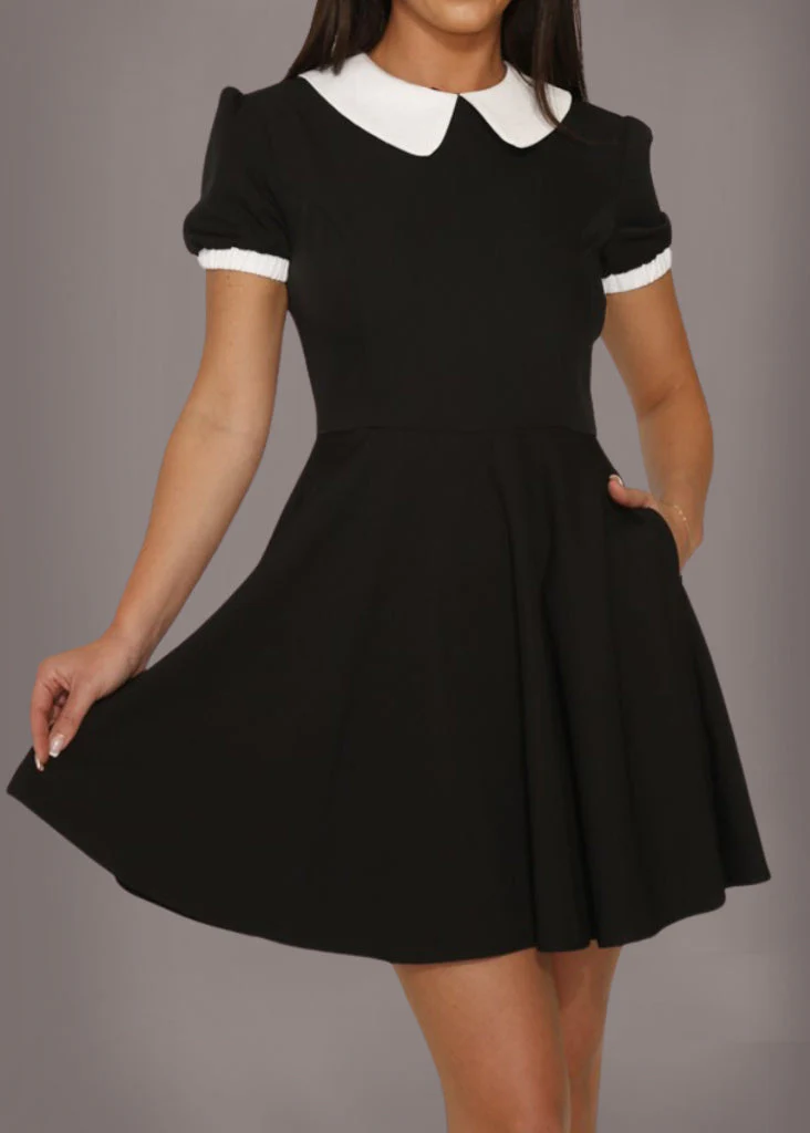 On Wednesday We Wear Black Collar Goth Dress - Image 3
