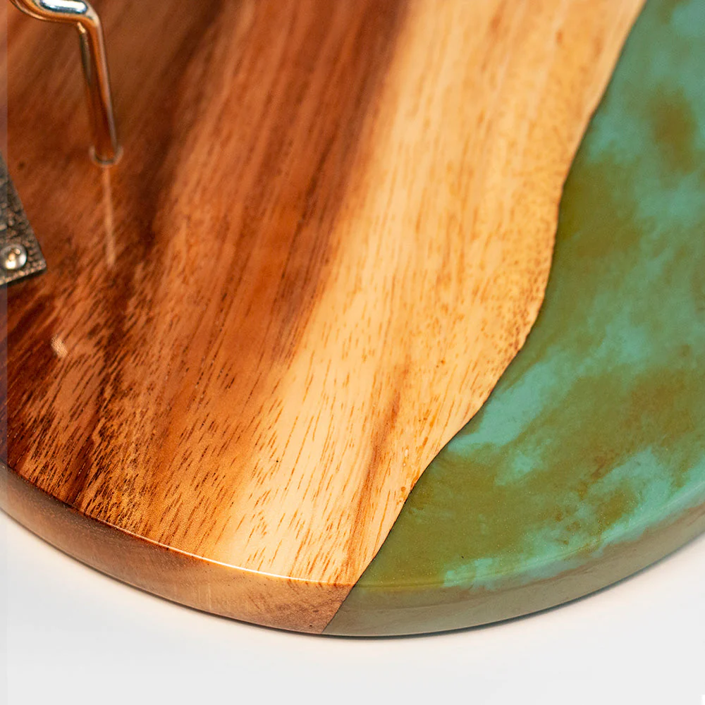 One of a Kind Teal and Orange Pearl Epoxy Resin Live-Edge Wood Hook and Ring Toss Game - Image 4