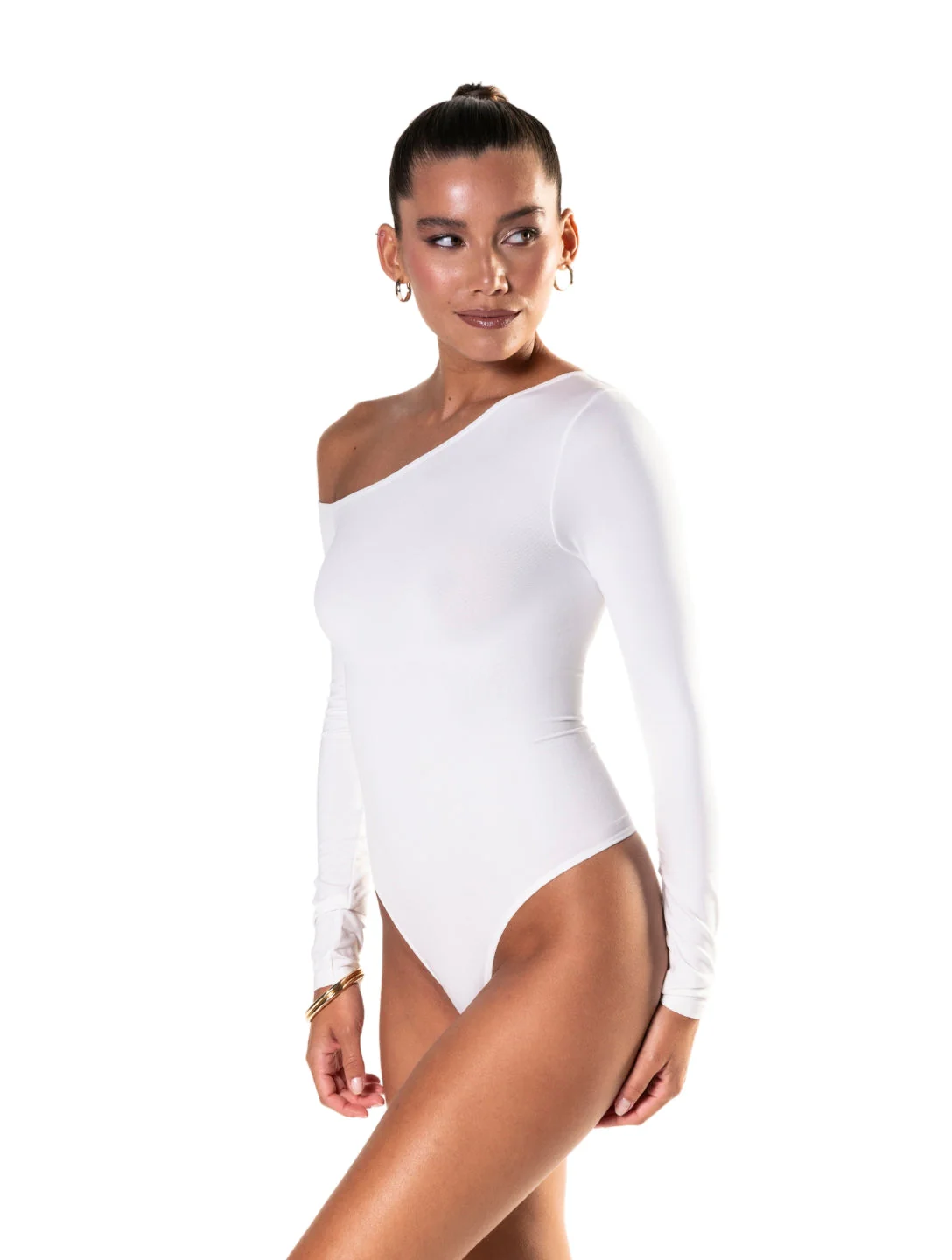 One Shoulder Long Sleeve Thong Bodysuit - Image 2