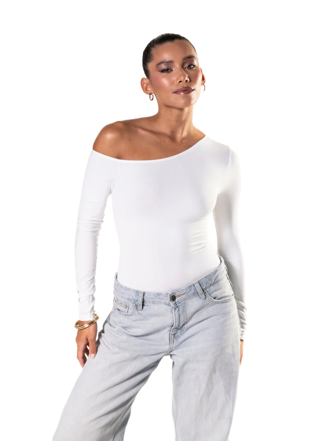 One Shoulder Long Sleeve Thong Bodysuit - Image 4