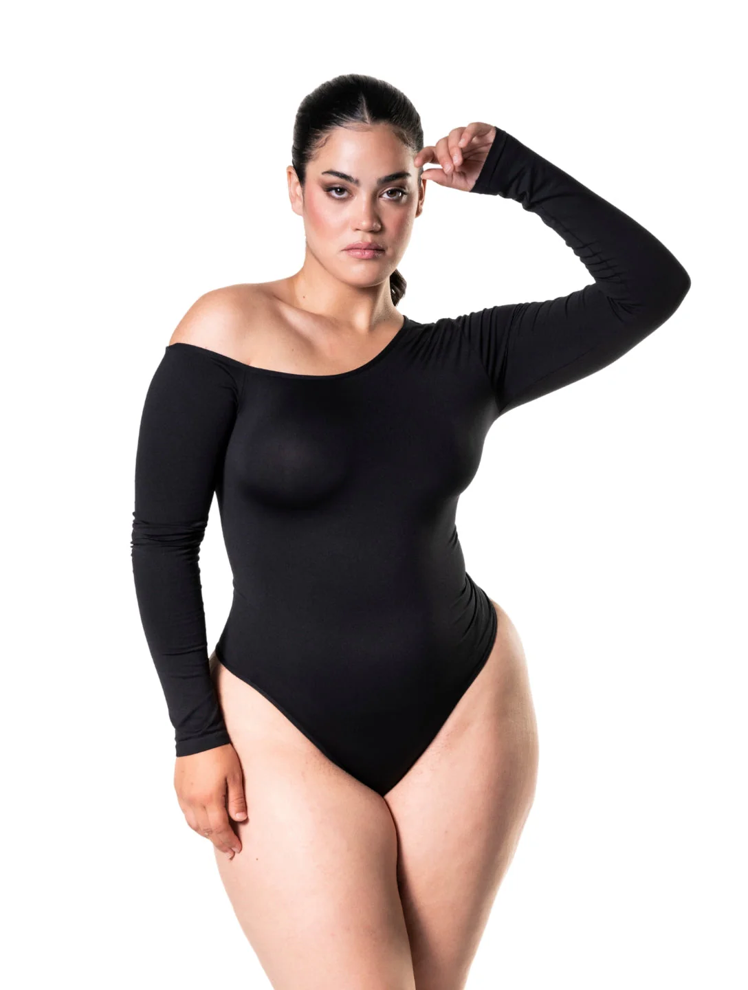 One Shoulder Long Sleeve Thong Bodysuit - Image 5