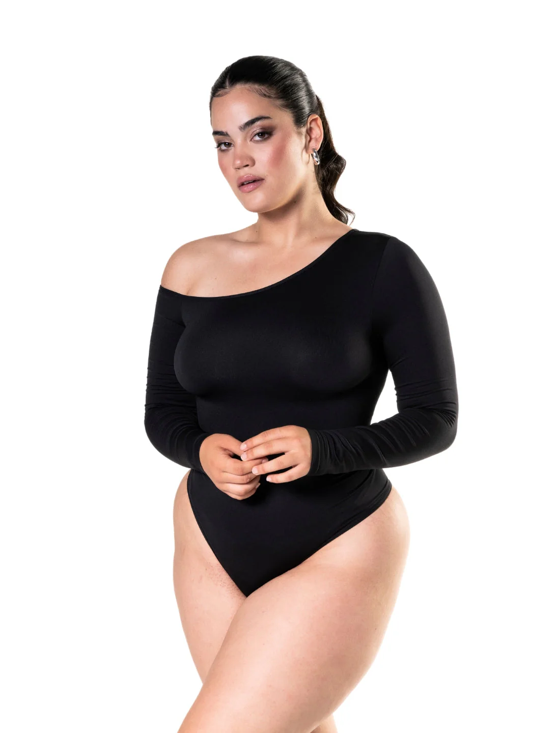 One Shoulder Long Sleeve Thong Bodysuit - Image 6