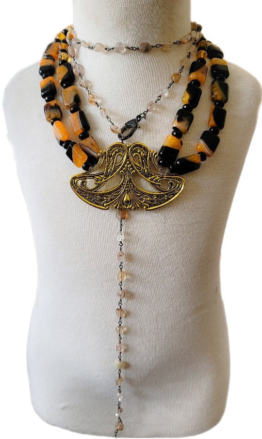 Orange Agate Antique Statement Necklace