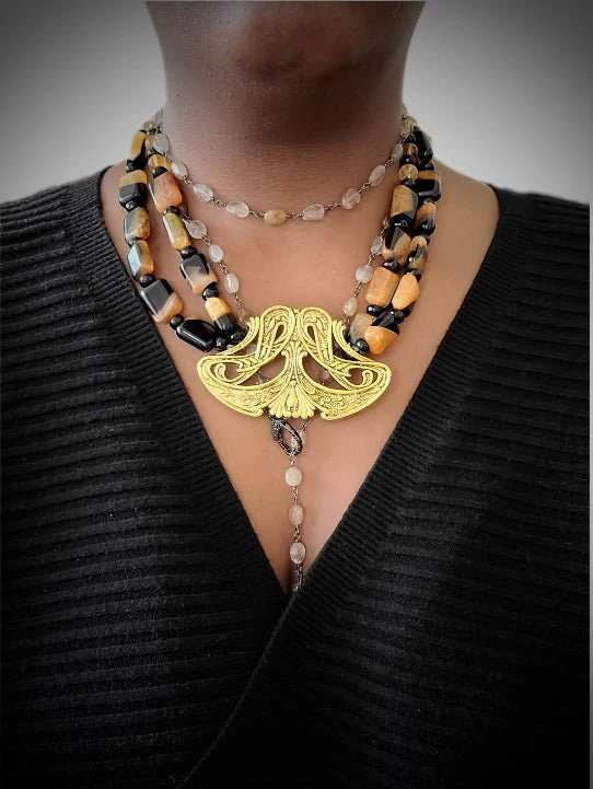 Orange Agate Antique Statement Necklace - Image 2
