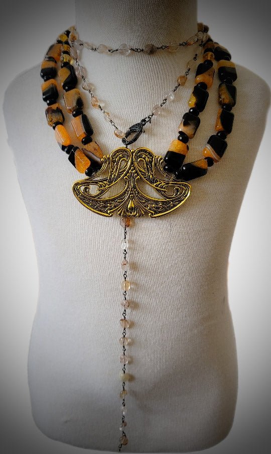 Orange Agate Antique Statement Necklace - Image 3