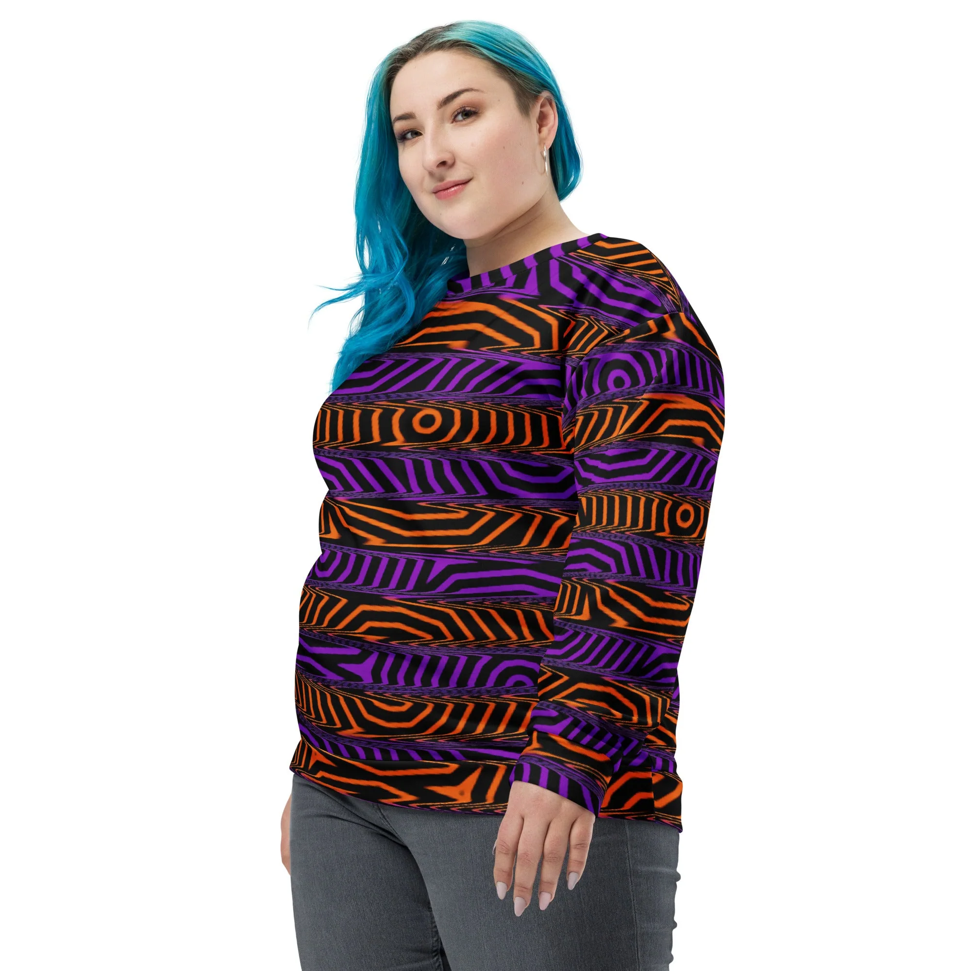 Orange and Purple Spooky Stripes All Over Print Sweatshirt - Image 3