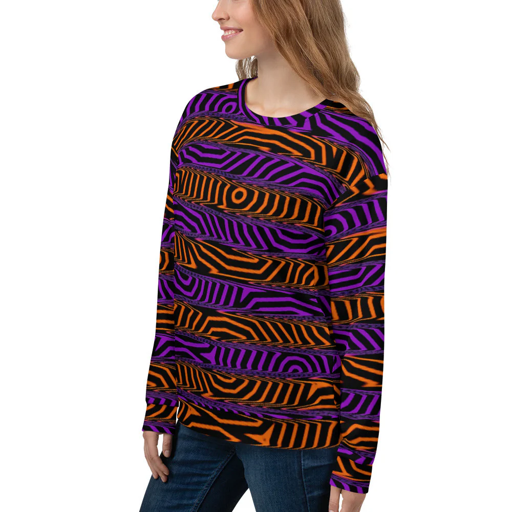 Orange and Purple Spooky Stripes All Over Print Sweatshirt - Image 4