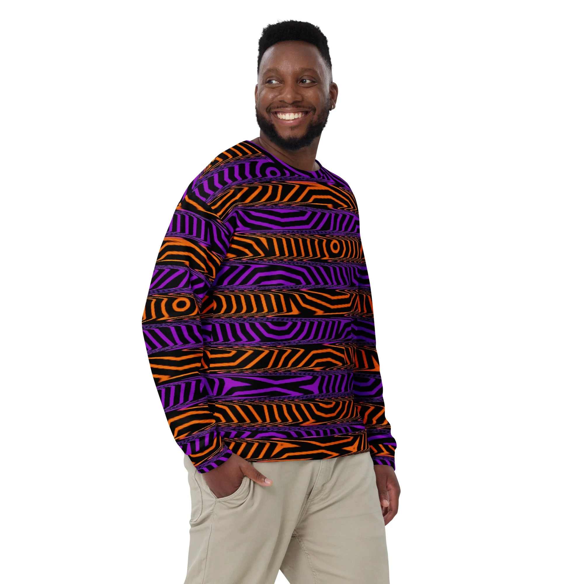 Orange and Purple Spooky Stripes All Over Print Sweatshirt - Image 5