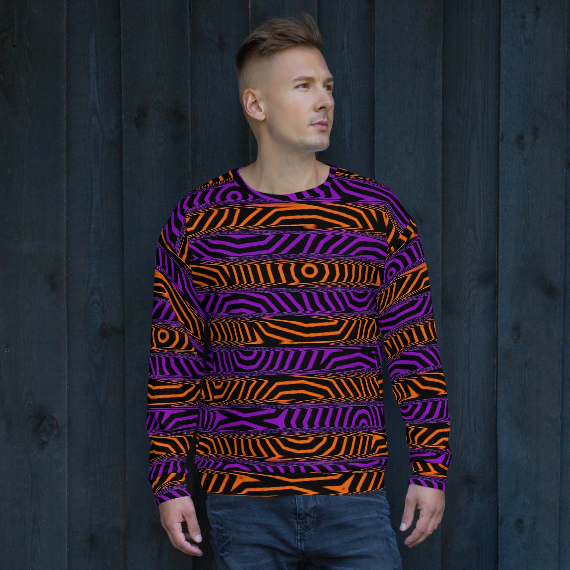 Orange and Purple Spooky Stripes All Over Print Sweatshirt - Image 6