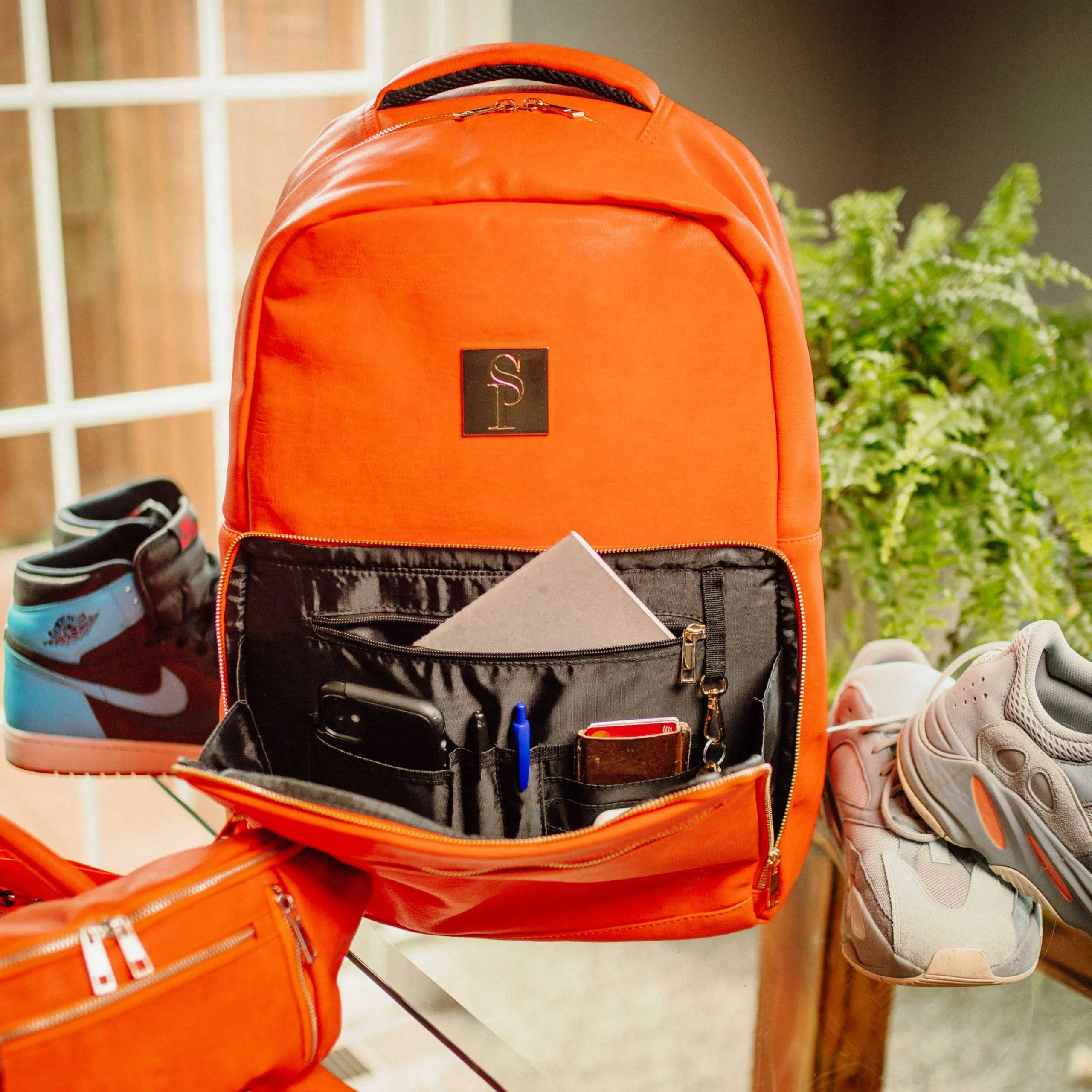 Orange Tumbled Leather Daily Commuter Bag - Image 4