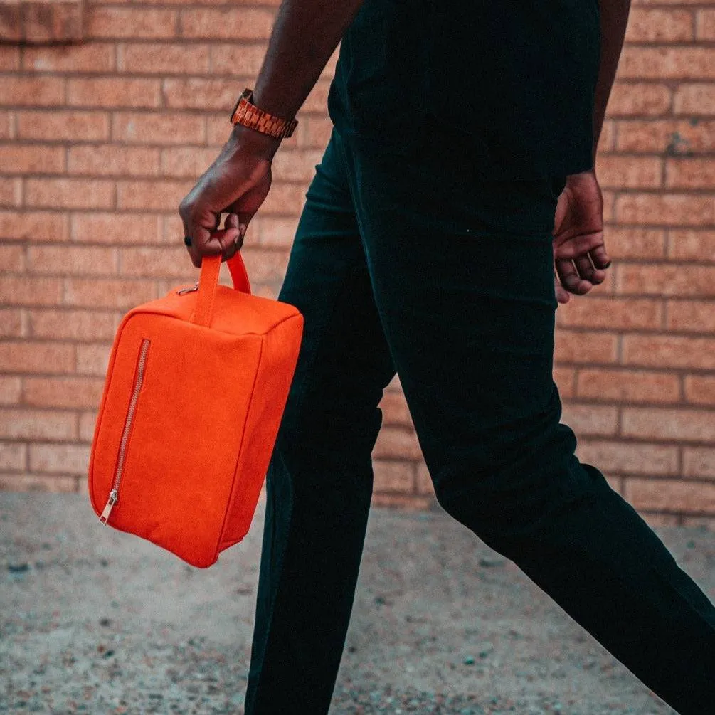 Orange Tumbled Leather Toiletry Bag - Image 2