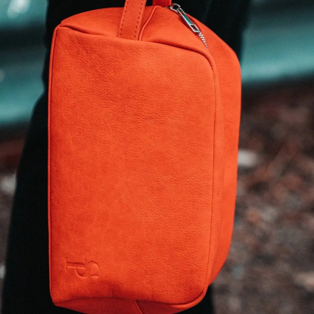 Orange Tumbled Leather Toiletry Bag - Image 3
