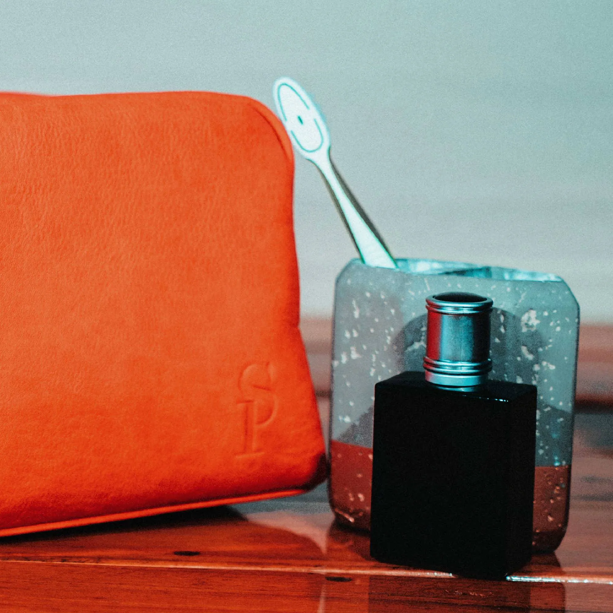 Orange Tumbled Leather Toiletry Bag - Image 5