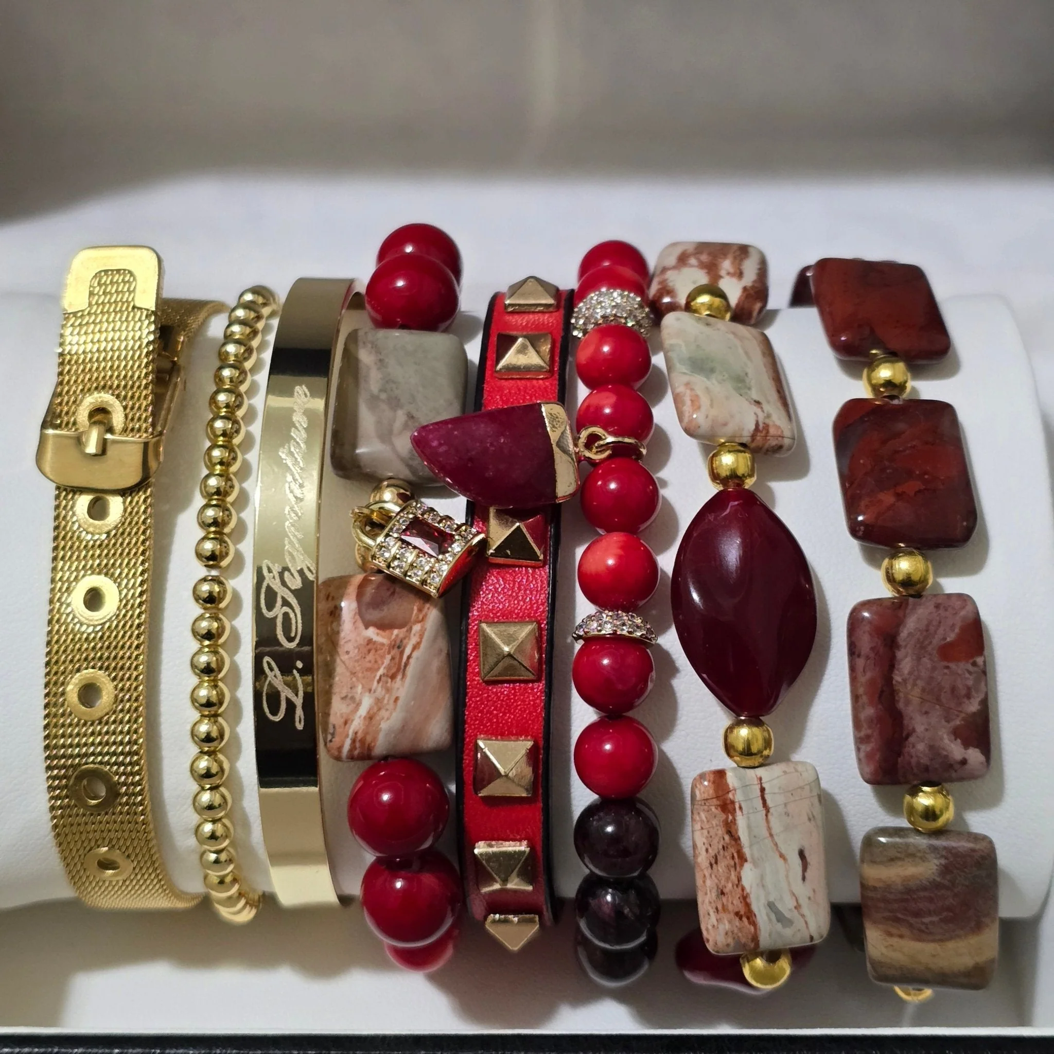 Pakistan Onyx and Coral Bracelet Set - Image 2
