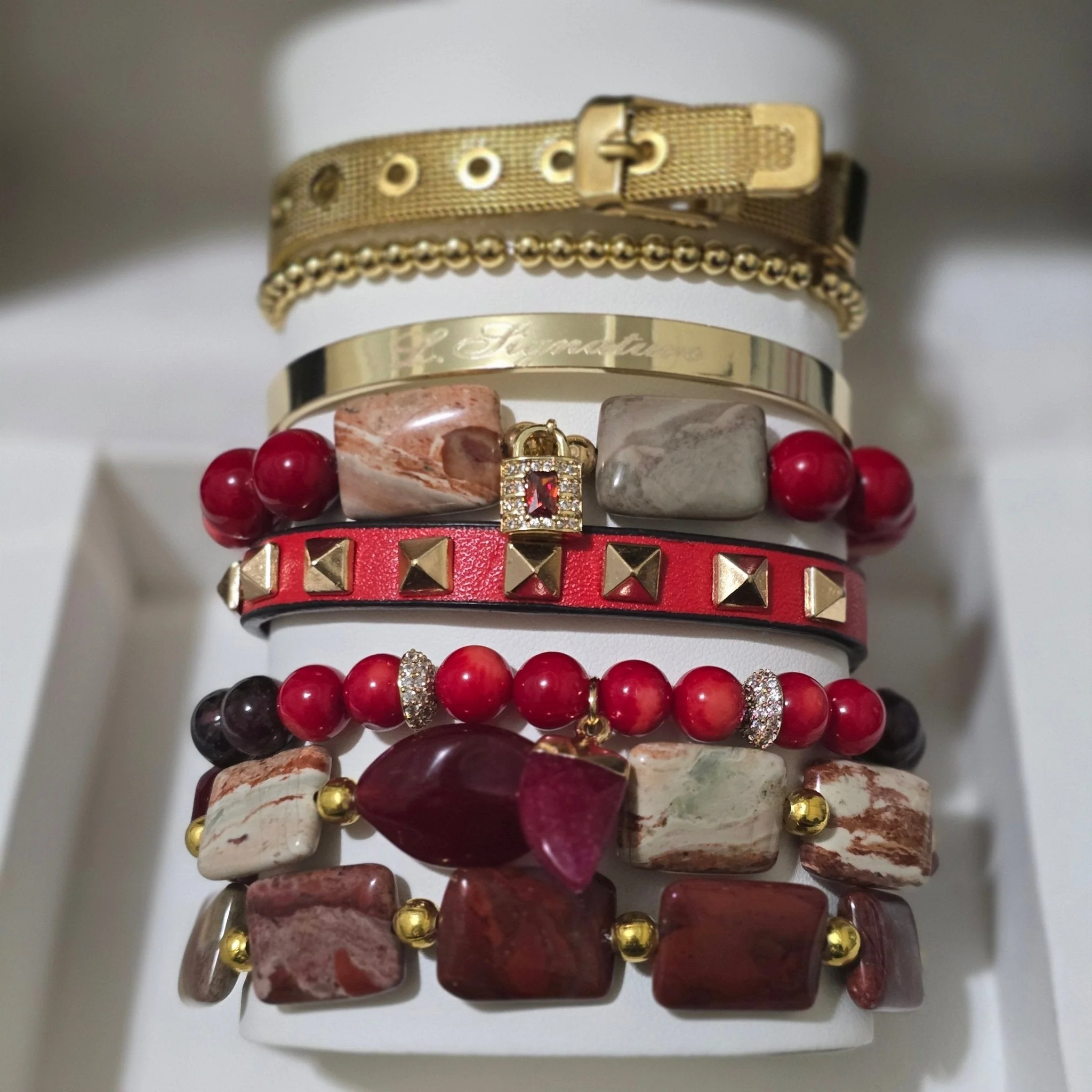 Pakistan Onyx and Coral Bracelet Set - Image 3