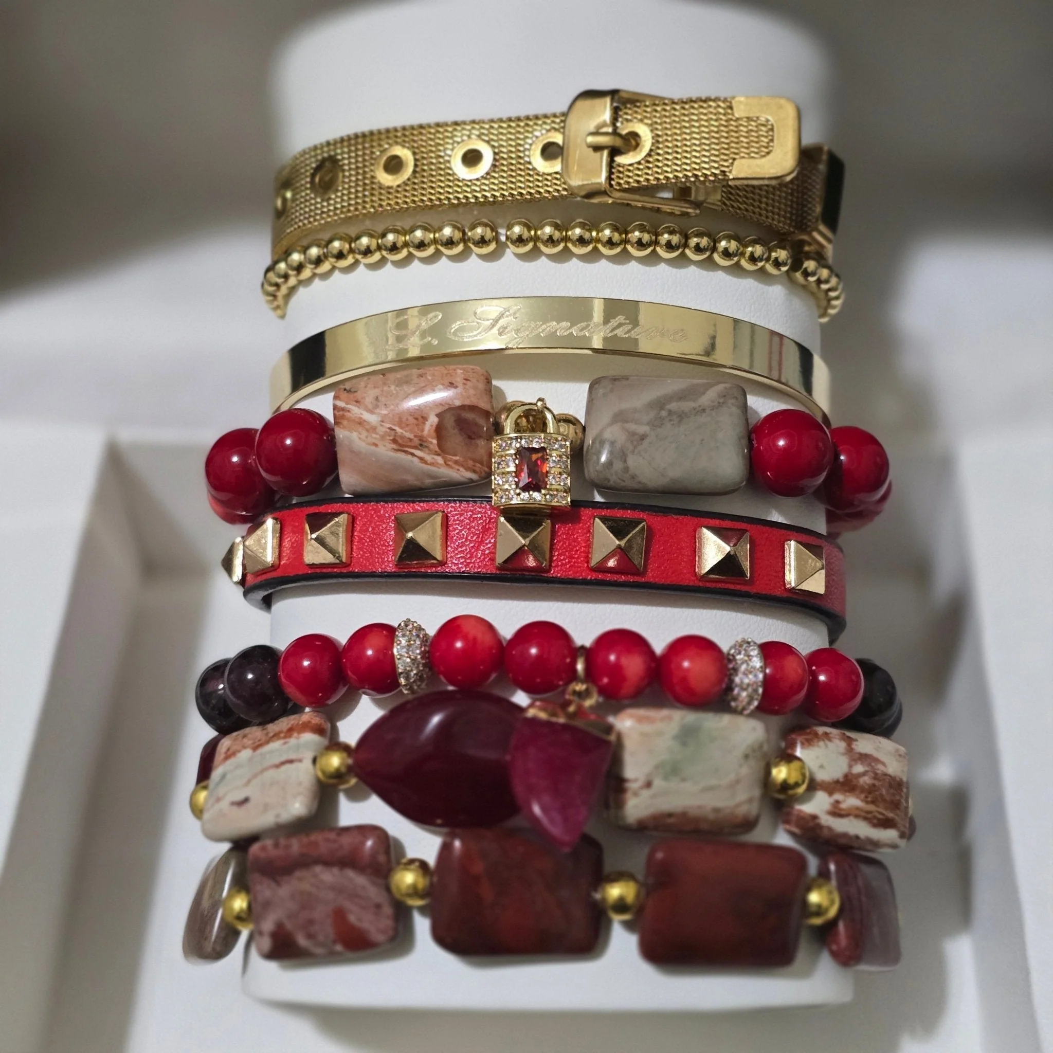 Pakistan Onyx and Coral Bracelet Set - Image 4