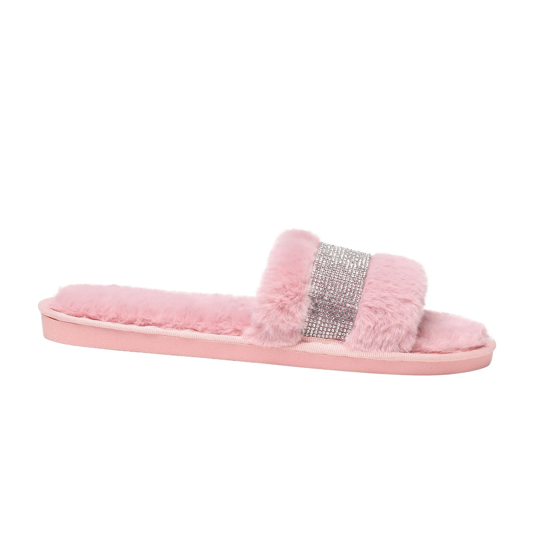 Pink Faux Fur Sydney Glampers with Crystal Strip - Image 2