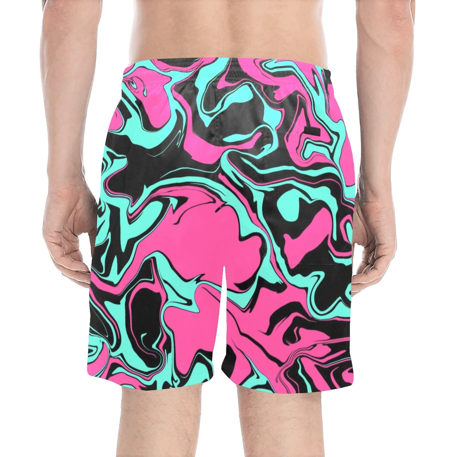 Pink Turquoise and Black Abstract Melt Swim Shorts - Image 2