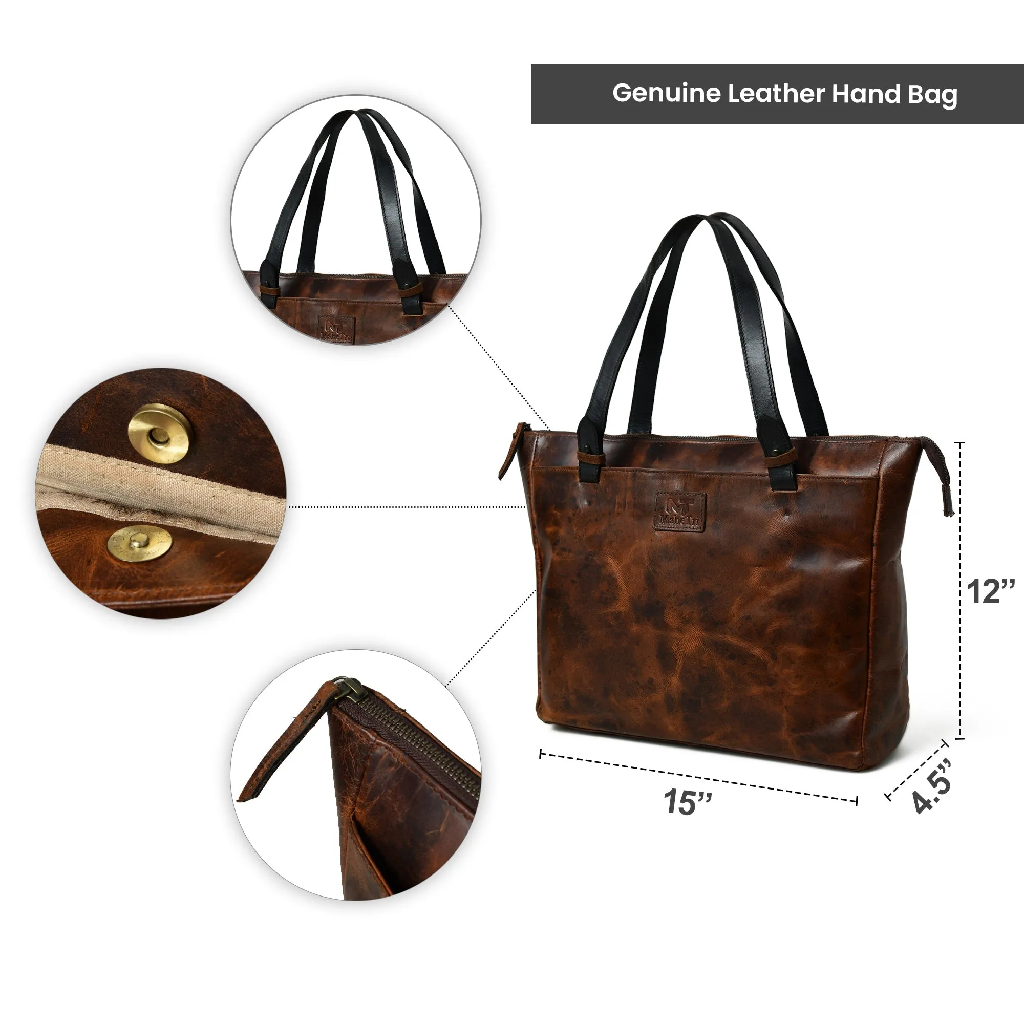 Portland Leather Tote with Zipper - Image 10