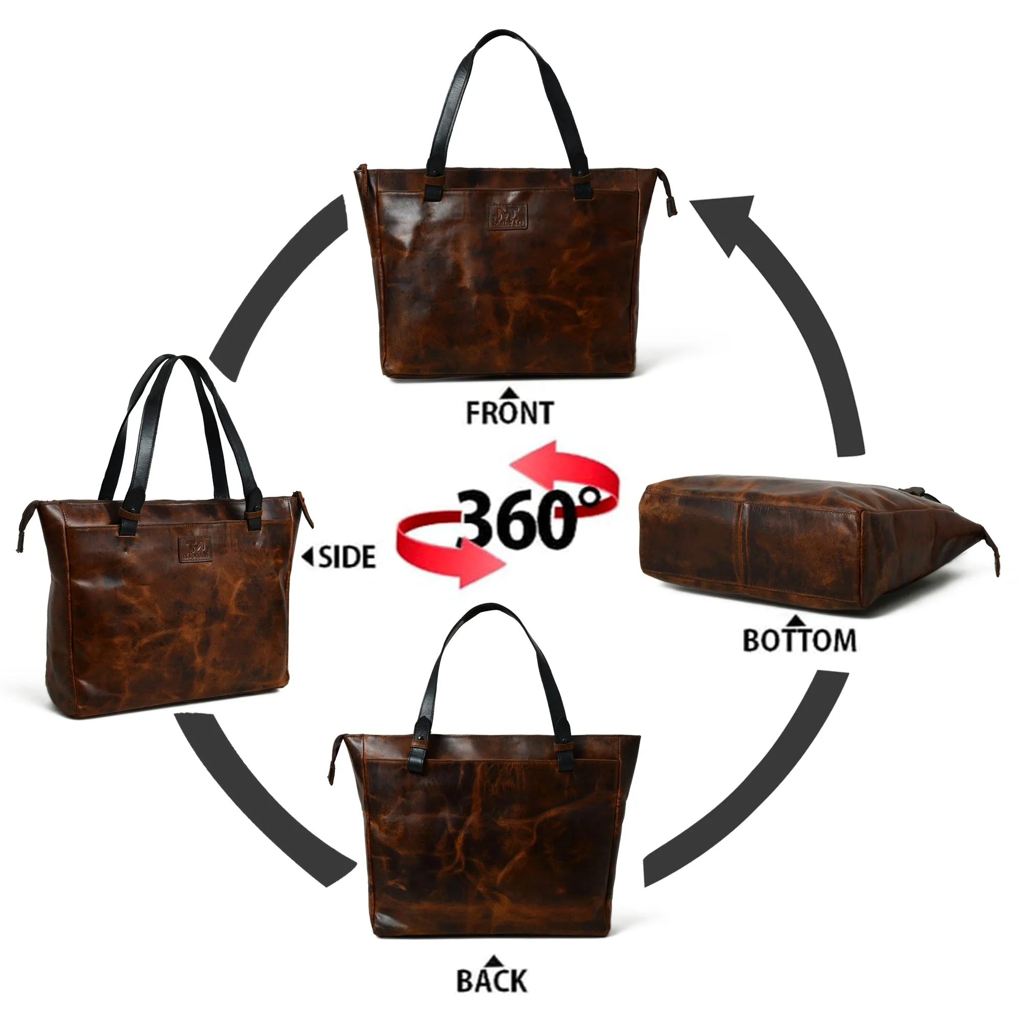 Portland Leather Tote with Zipper - Image 11