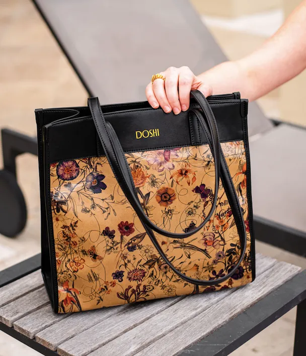Portrait Tote 2 - Floral Kraft Paper Vegan Tote - Image 2
