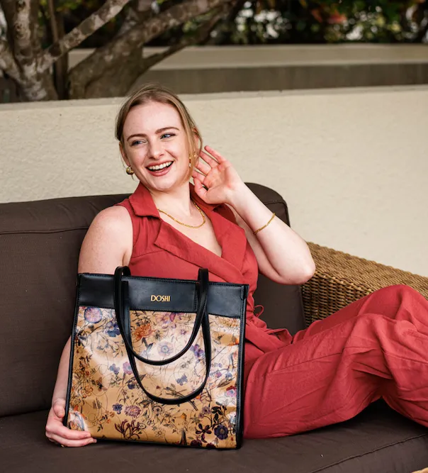 Portrait Tote 2 - Floral Kraft Paper Vegan Tote - Image 3