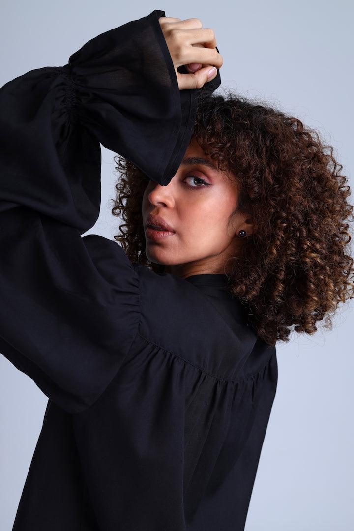 Protagonista Tencel Bow-Tie Black Blouse With Voluminous Airy Sleeves - Image 8