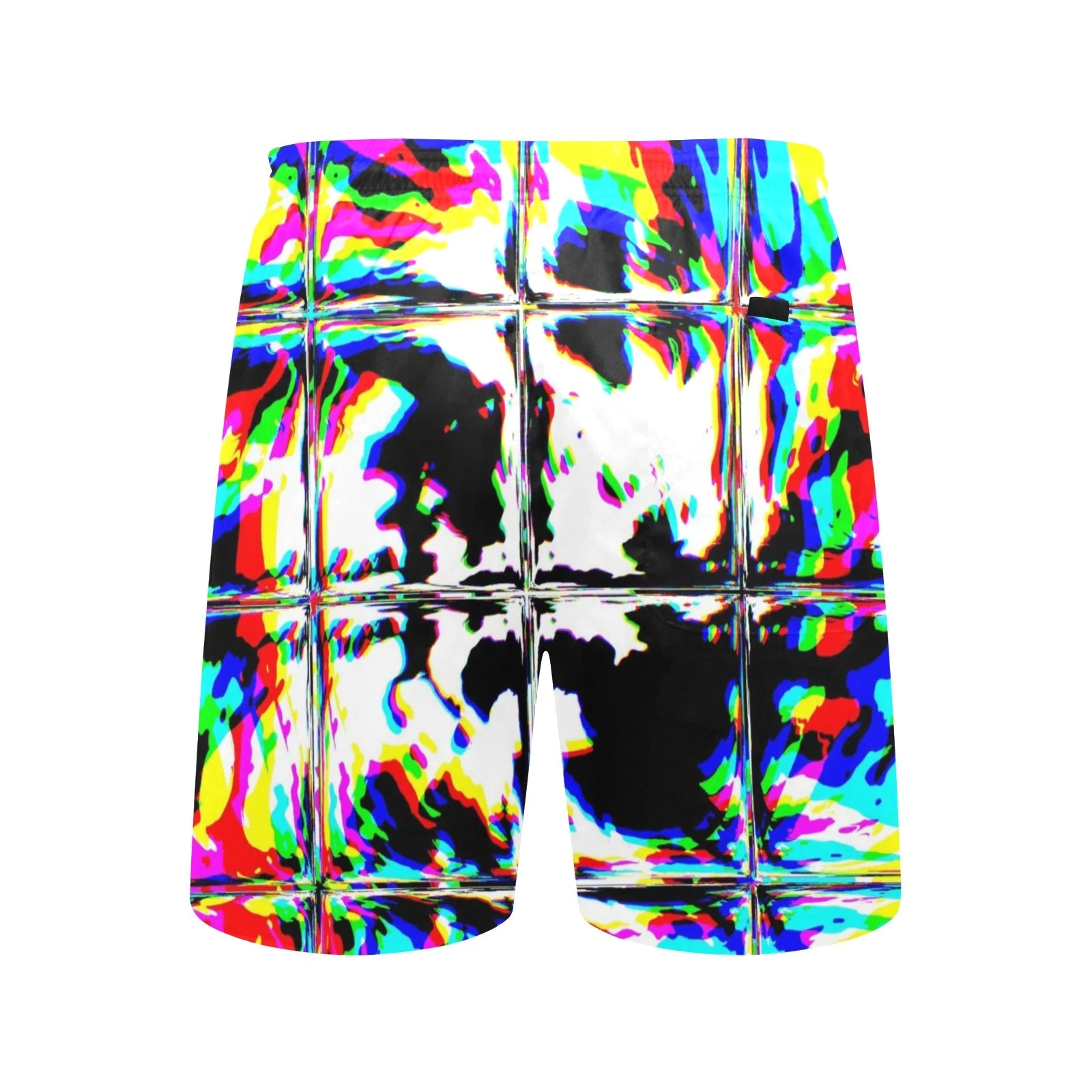 Psychedelic Rave Glitch Tiles Rainbow Plaid Swim Shorts - Image 4