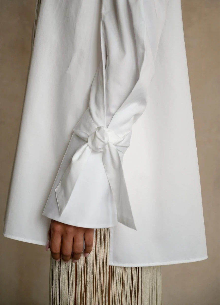 Quarta Open Shoulders White Organic Cotton Shirt - Image 7