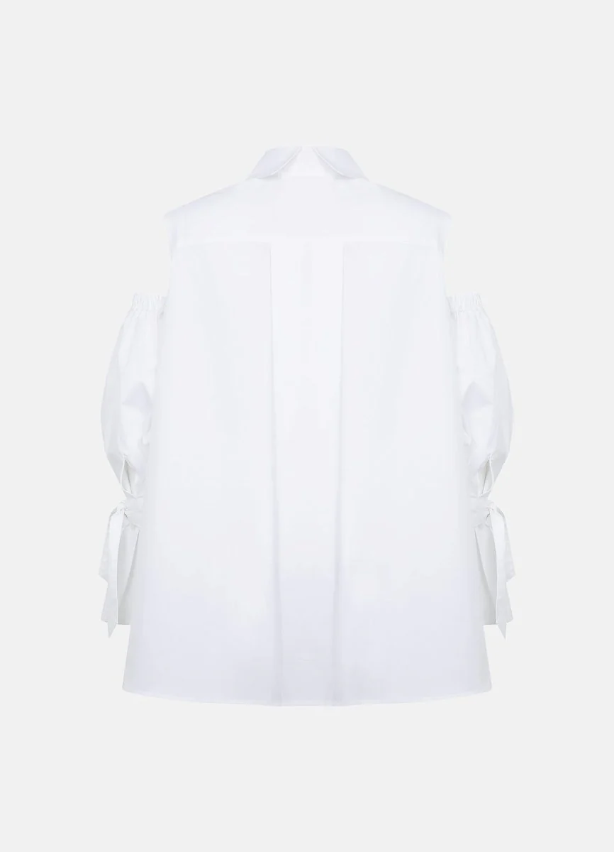 Quarta Open Shoulders White Organic Cotton Shirt - Image 8