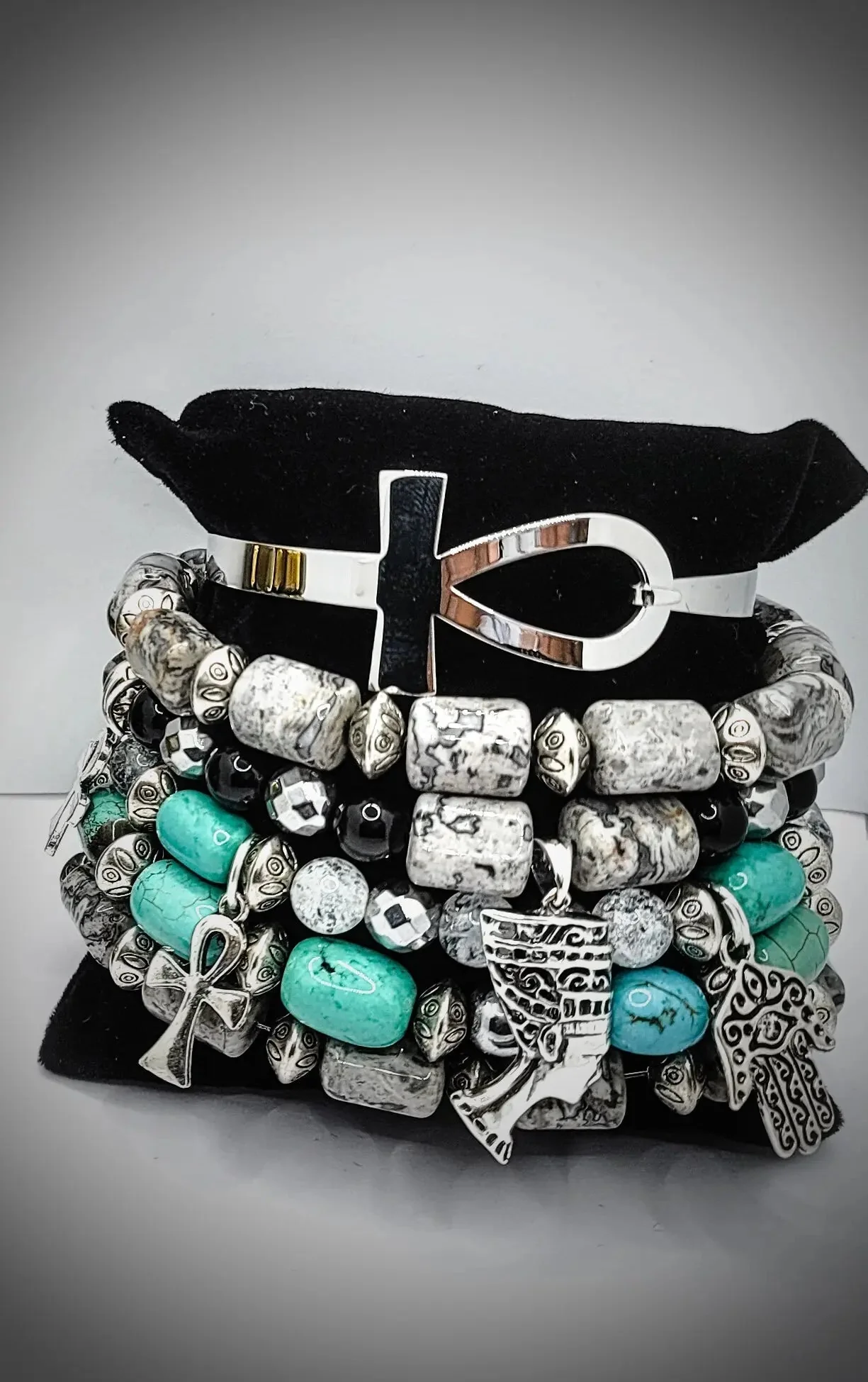 Queen Nefertiti Map Stone Jasper and Turquoise Bracelet Set - Image 2