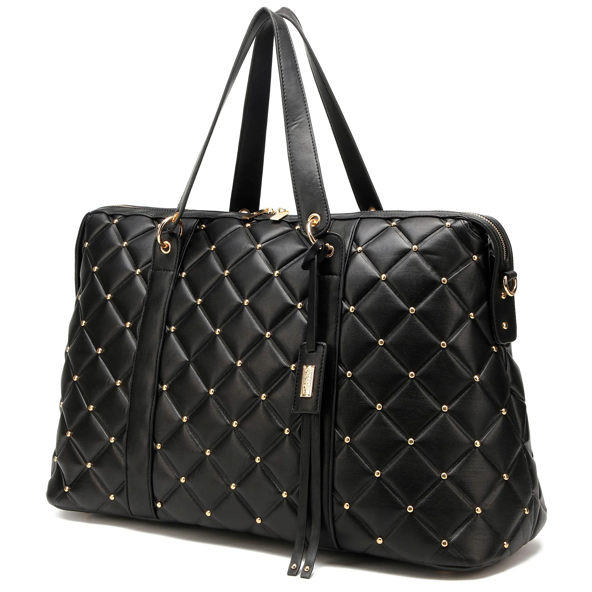 Diamond Quilted Vegan Leather Weekender Tote Bag - Image 9