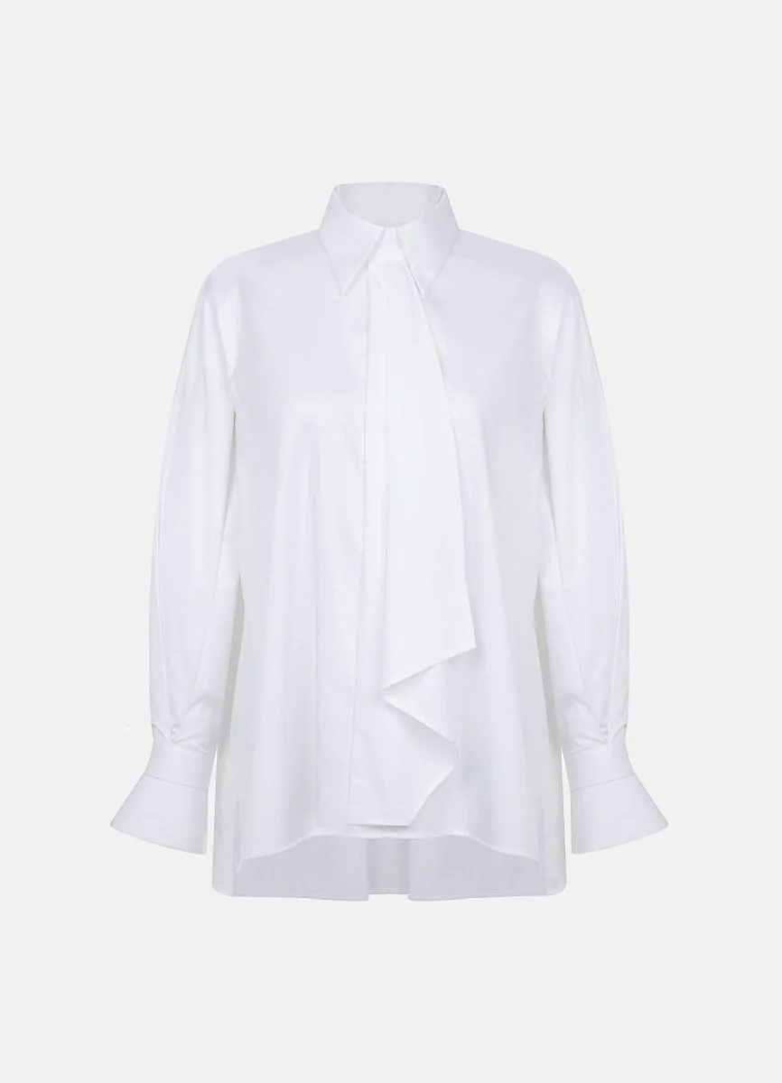 Quinta Tie Detail White Organic Cotton Shirt - Image 2