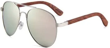 Real Zebra Wood Silver Framed Classic Aviator Sunglasses by WUDN - Image 15