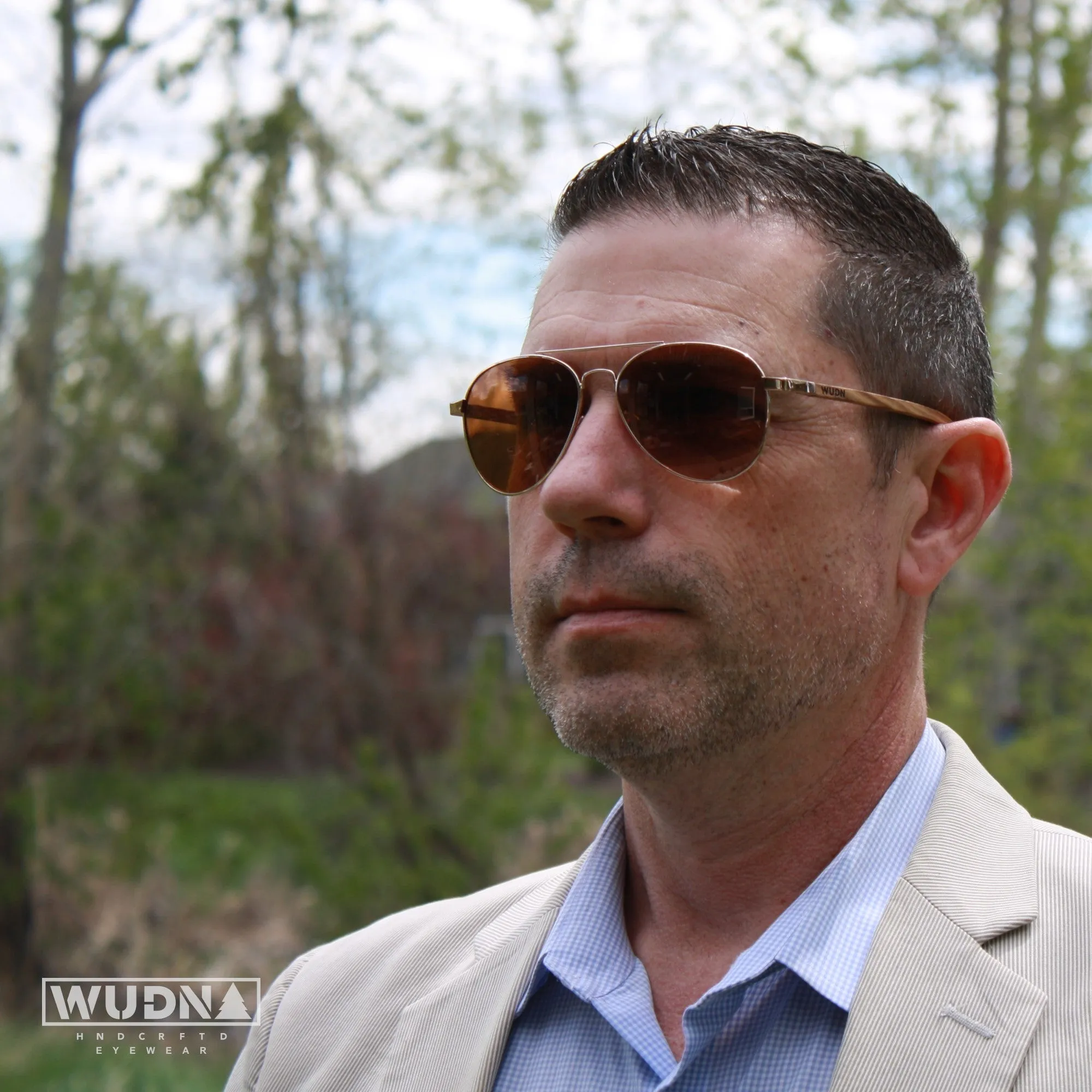 Real Zebra Wood Silver Framed Classic Aviator Sunglasses by WUDN - Image 6