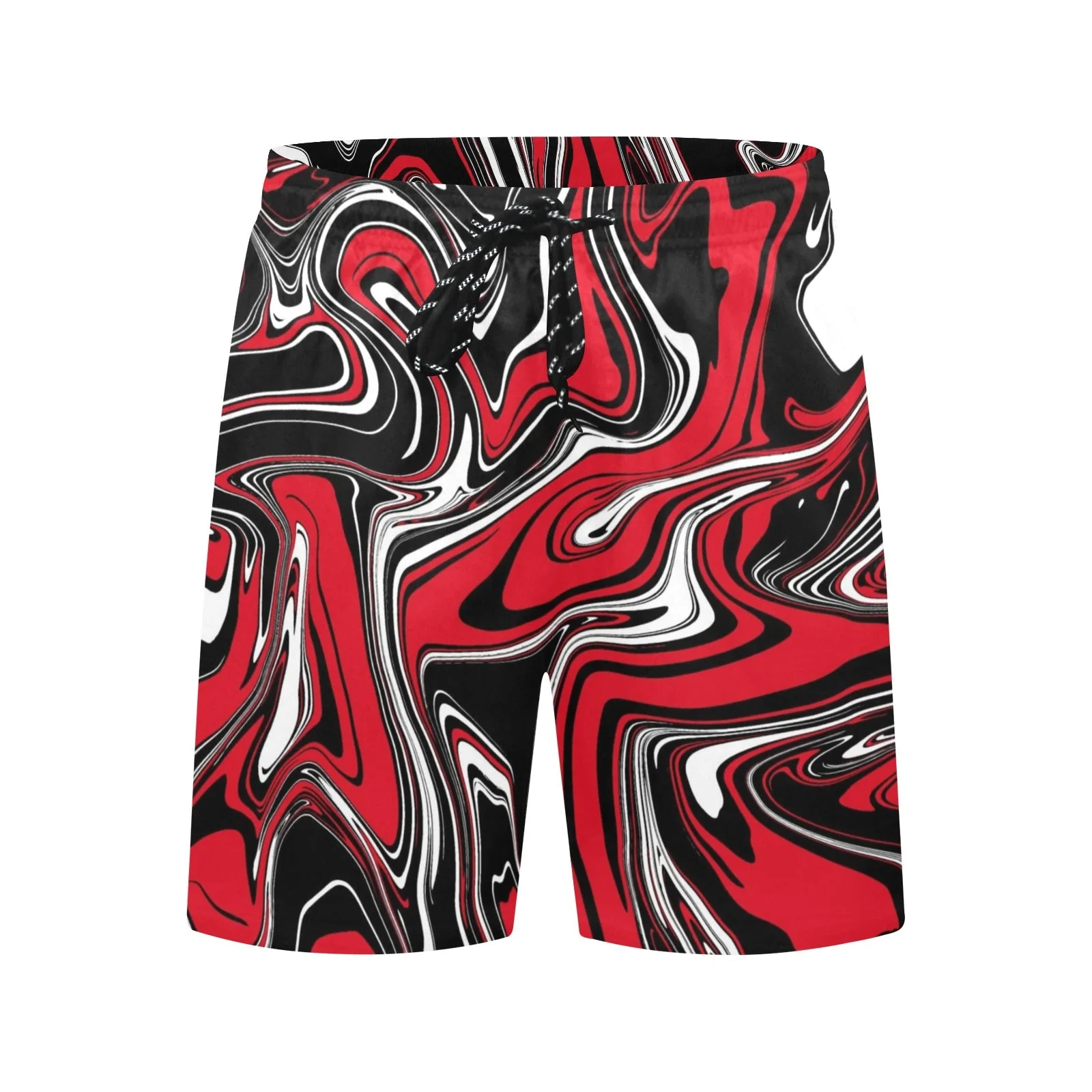 Red Black and White Rave Spill Swim Shorts - Image 3
