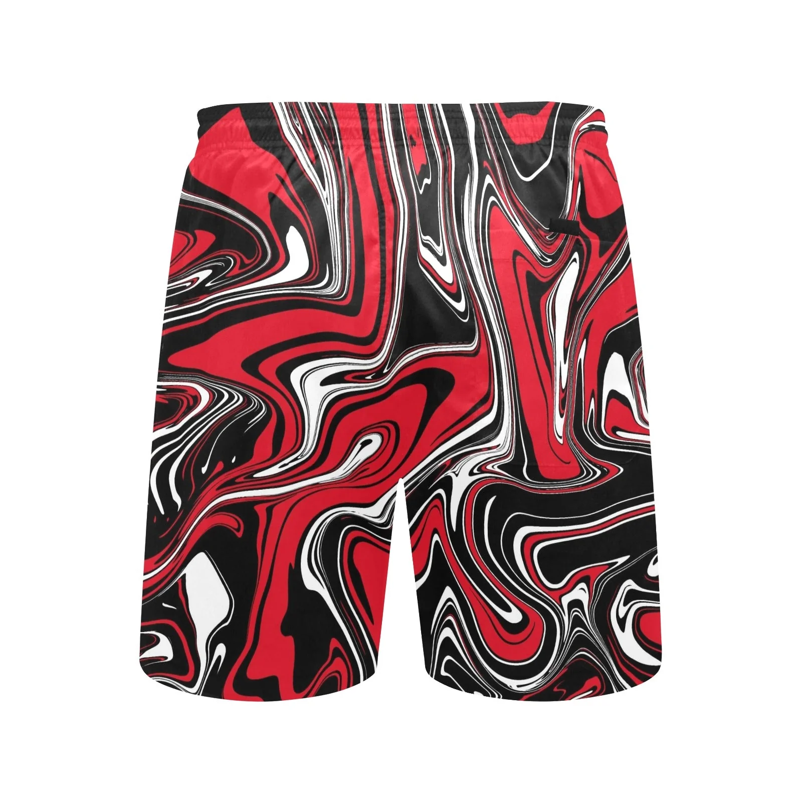 Red Black and White Rave Spill Swim Shorts - Image 4