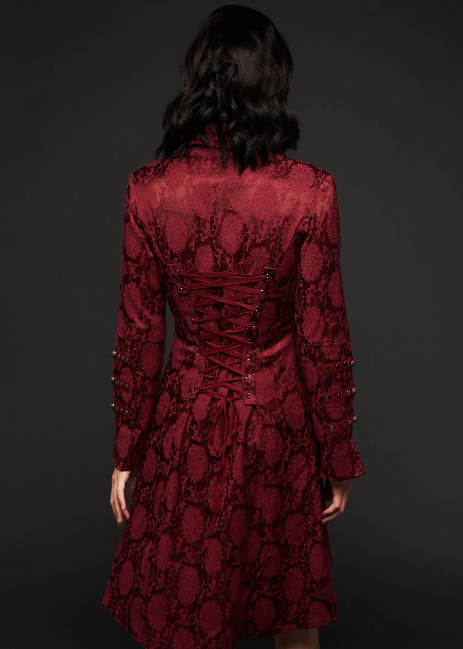 Red Gothic Coat Victorian Steampunk Jacket - Image 3