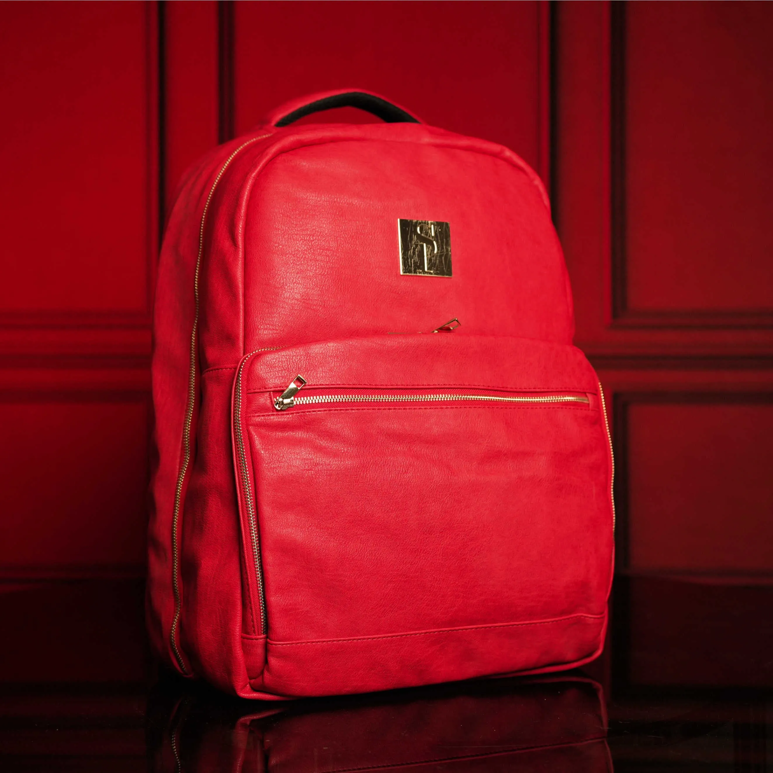 Red Tumbled Leather Daily Commuter Backpack Bag