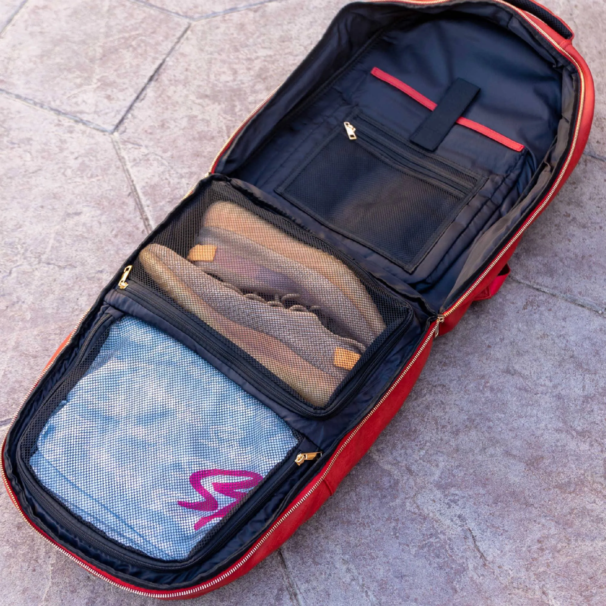 Red Tumbled Leather Daily Commuter Backpack Bag - Image 3