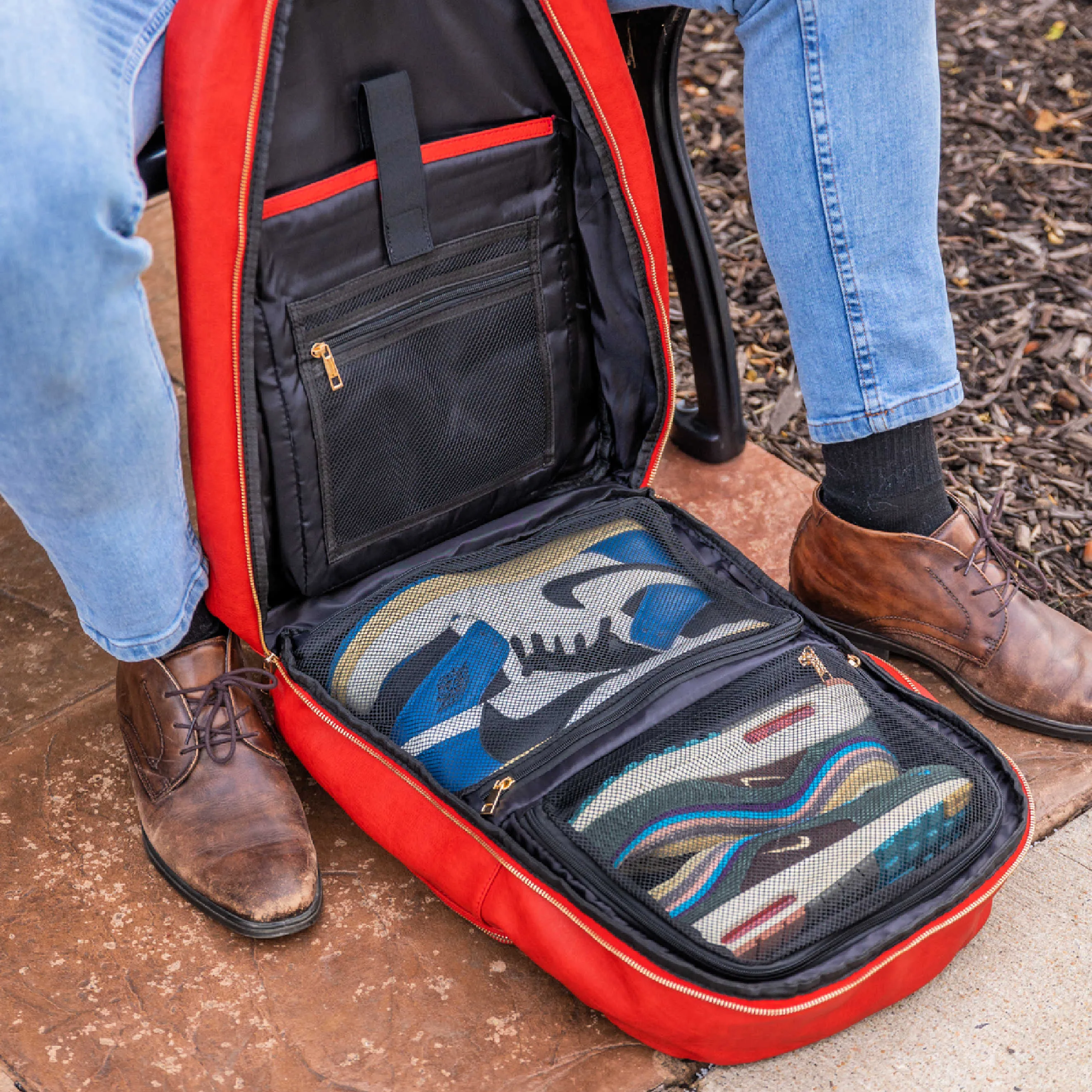 Red Tumbled Leather Daily Commuter Backpack Bag - Image 7