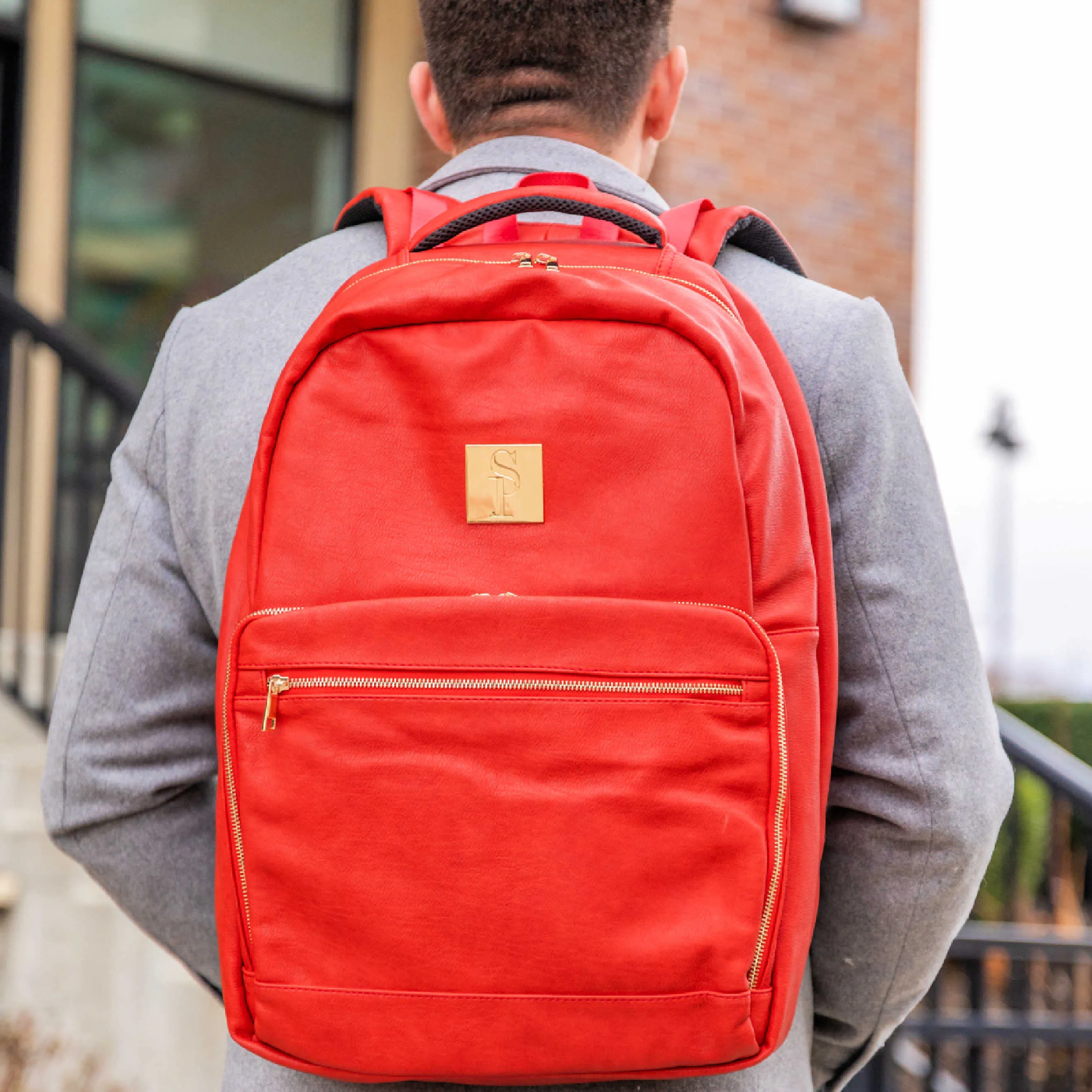 Red Tumbled Leather Daily Commuter Backpack Bag - Image 8