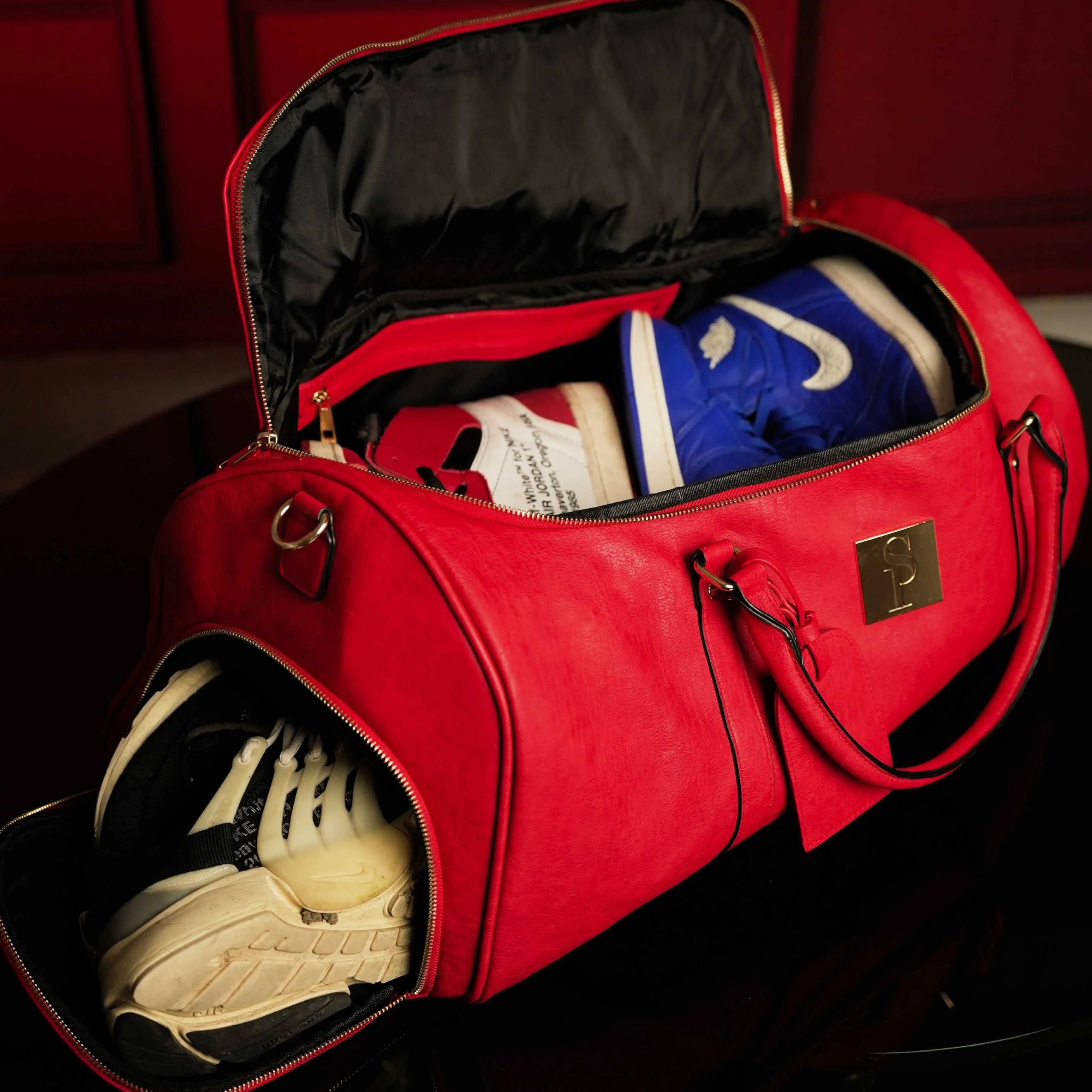 Red Tumbled Leather Duffel Bag (New Weekender Design) - Image 2