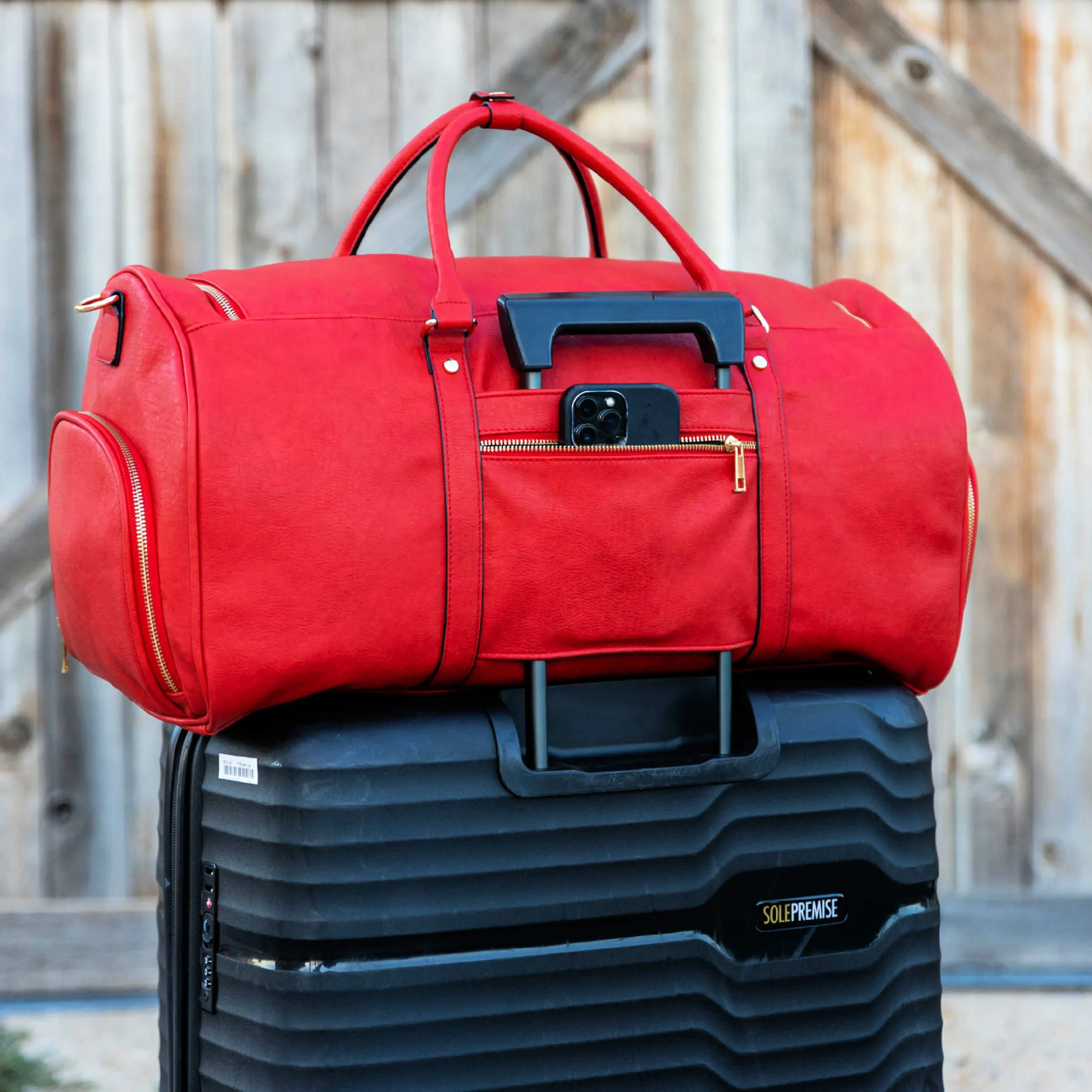 Red Tumbled Leather Duffel Bag (New Weekender Design) - Image 3