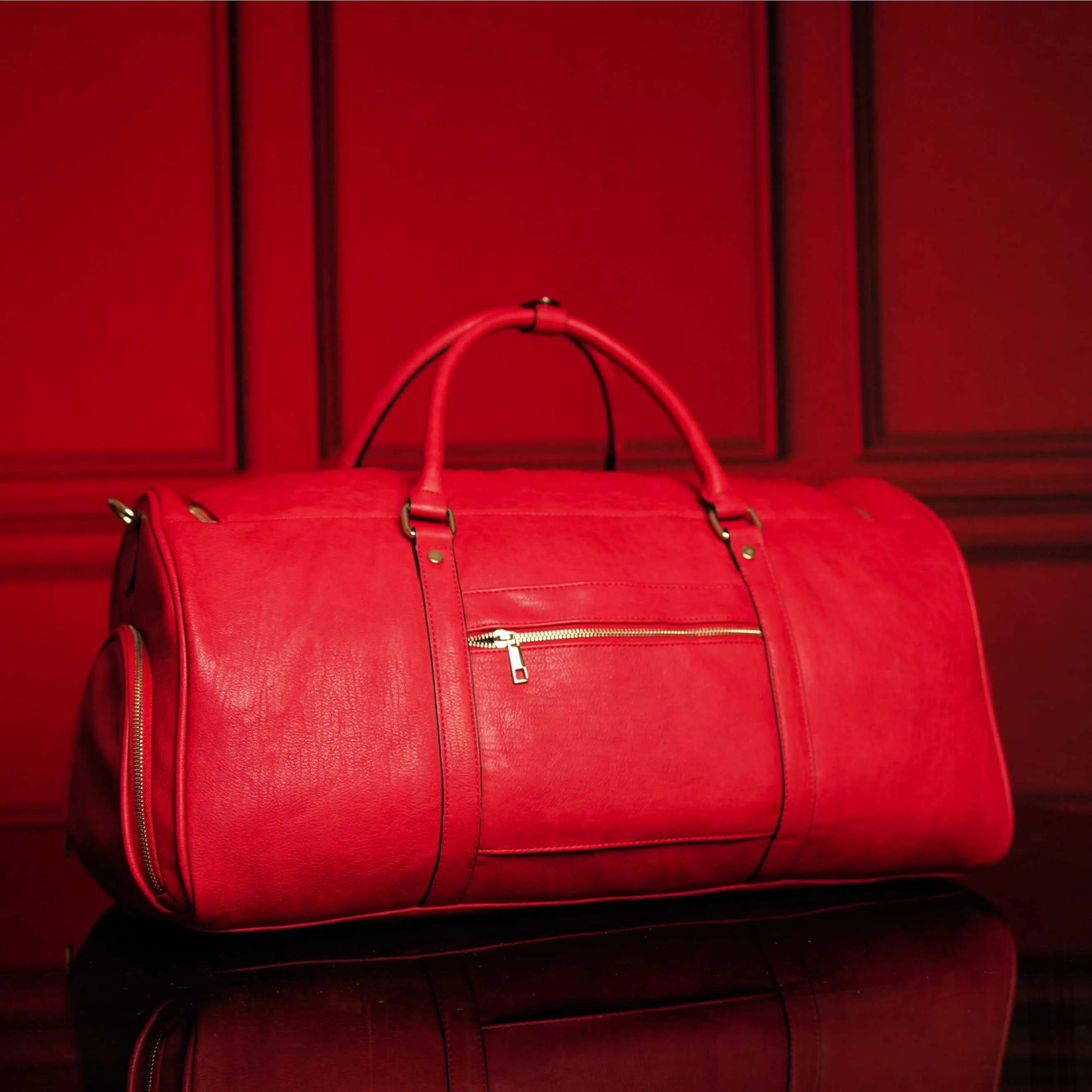 Red Tumbled Leather Duffel Bag (New Weekender Design) - Image 4
