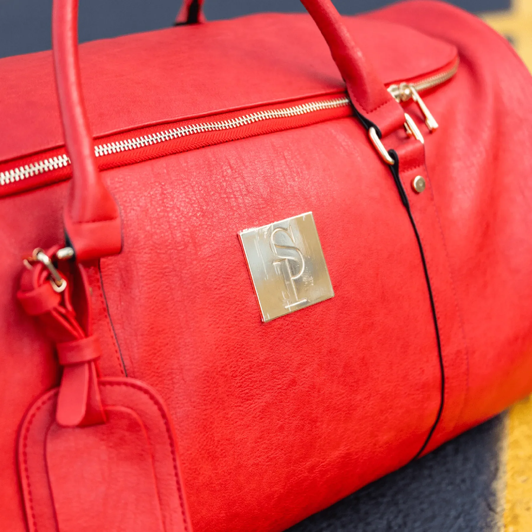 Red Tumbled Leather Duffel Bag (New Weekender Design) - Image 5
