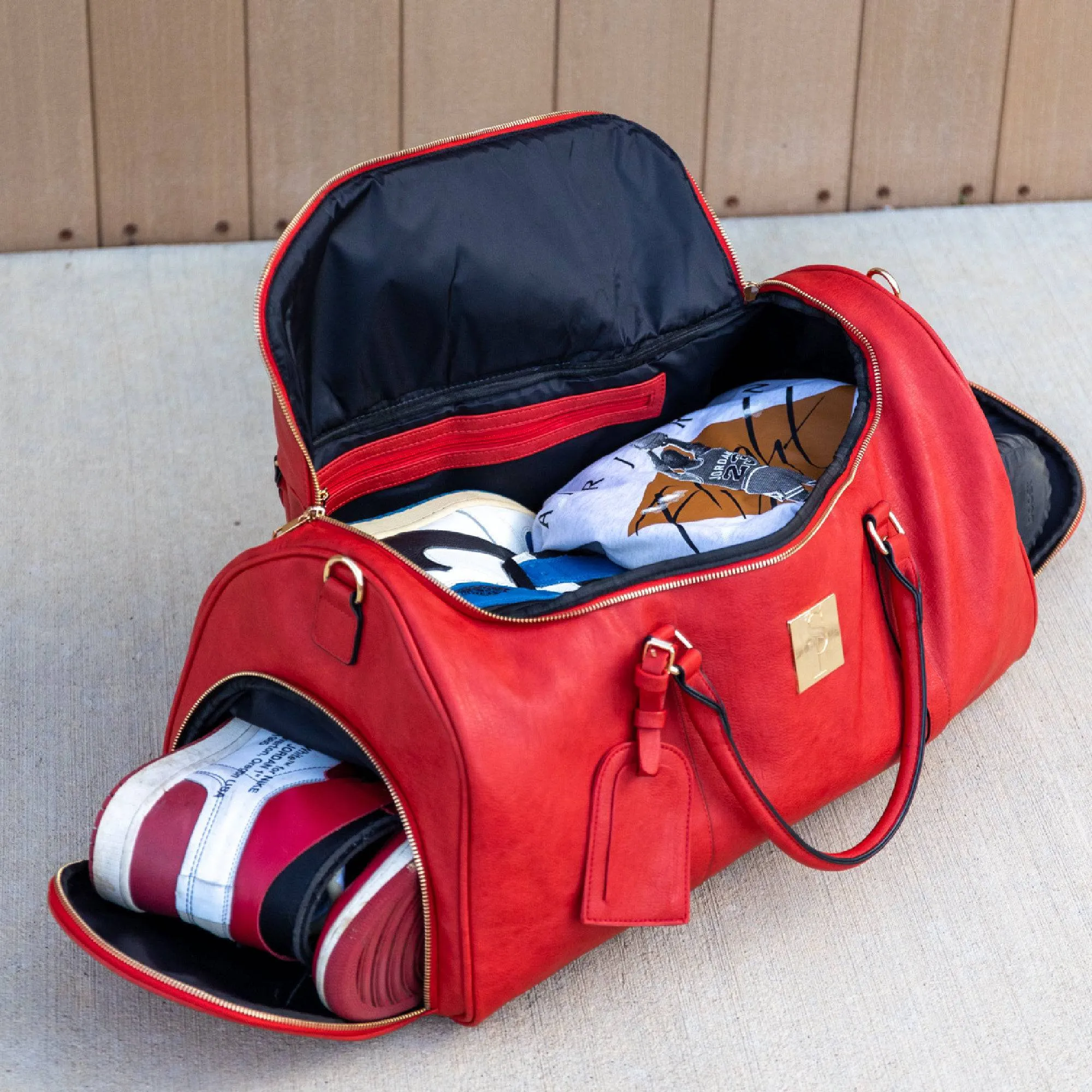 Red Tumbled Leather Duffel Bag (New Weekender Design) - Image 7