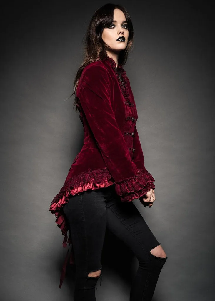 Red Velvet Steampunk Tail Jacket Gothic Coat - Image 2