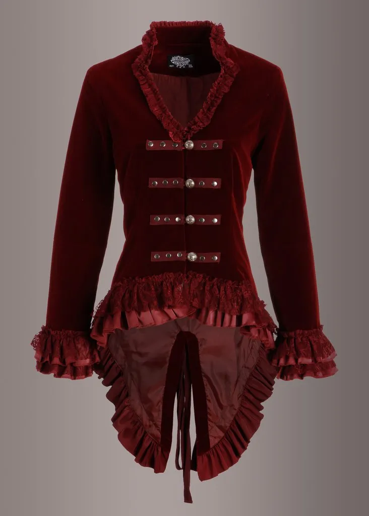 Red Velvet Steampunk Tail Jacket Gothic Coat - Image 3